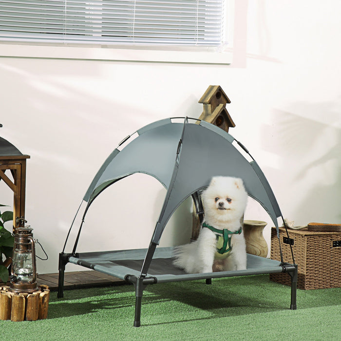 Pawhut Elevated Cooling Pet Bed Portable Raised Dog Cot With Canopy For Medium Sized Dogs, Indoor & 