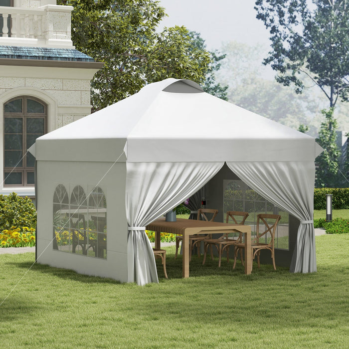 Outsunny 10' X 10' Outdoor Pop Up Canopy Tent With 4 Sidewalls, White