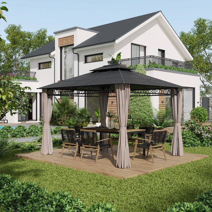 Outsunny 10' X 12' Outdoor Gazebo Canopy, Double roof Hardtop Gazebo With polycarbonate Roof, Steel 