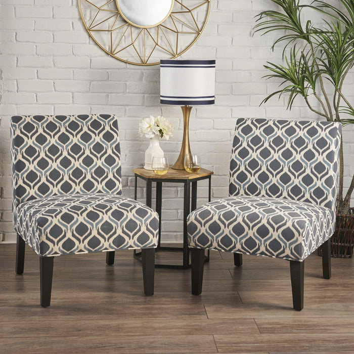 Oliver Linen-look Fabric Accent Chair Set Of 2 With Rubberwood Legs - Blue 