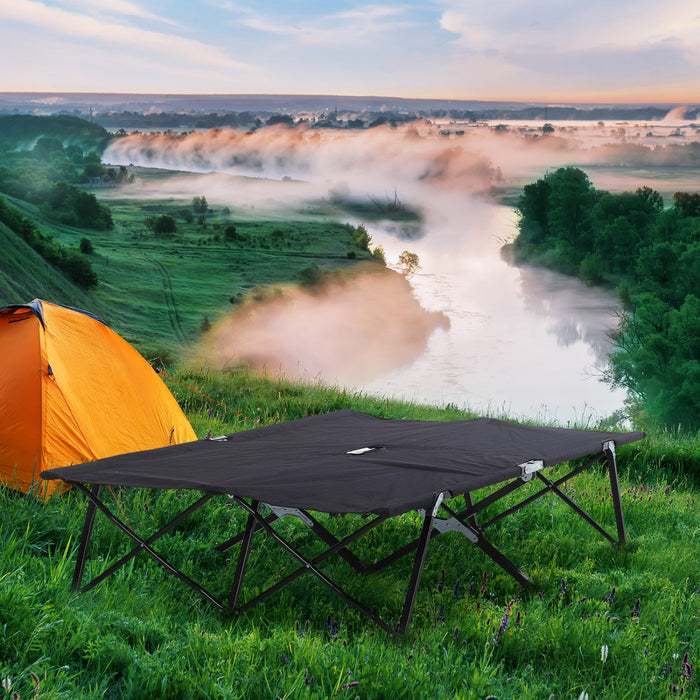 Outsunny 76" Two Person Folding Camping Cot With Carrying Bag, Black