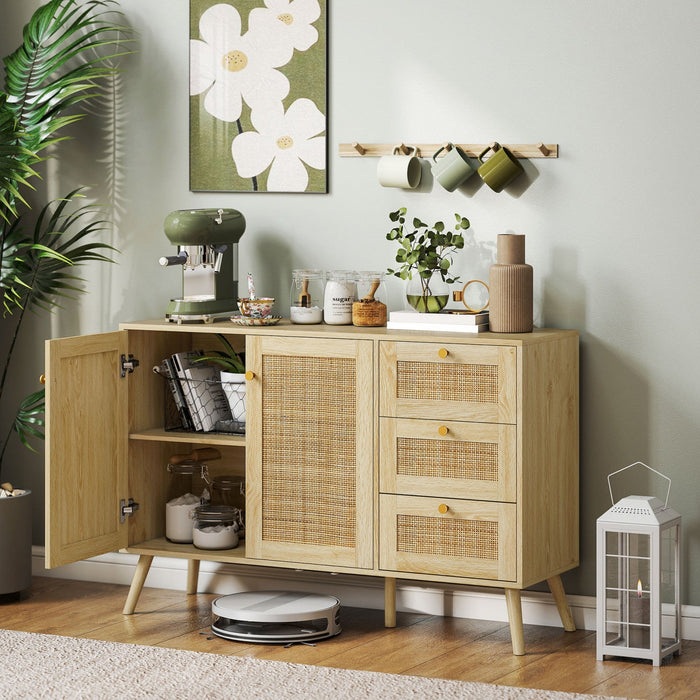 HOMCOM 47" Rattan Sideboard Buffet Cabinet with Soft-Close Doors, Natural