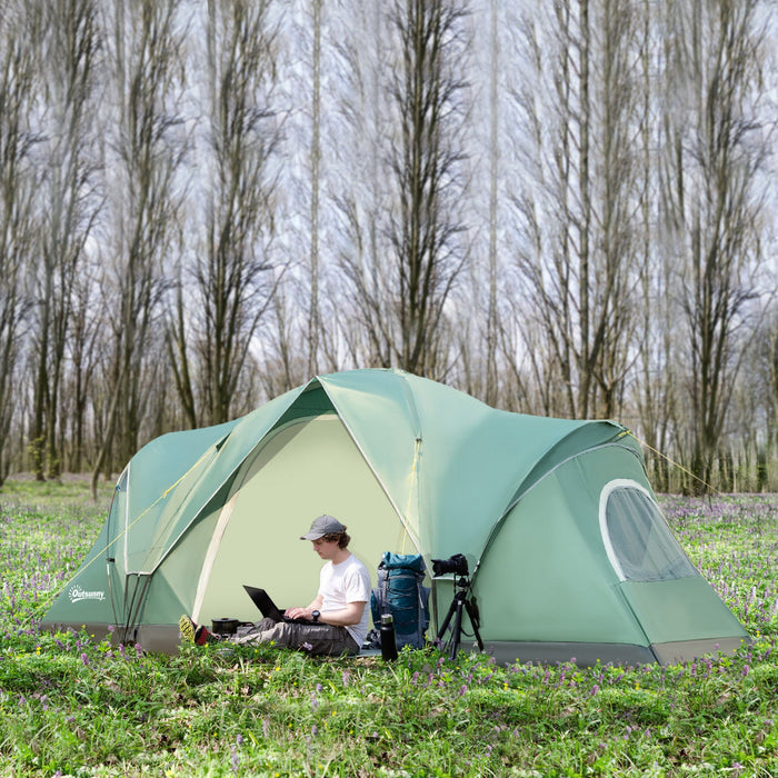 Outsunny 5-6 Person Outdoor Camping Tent, Family Tent W/ Light Hook, Green