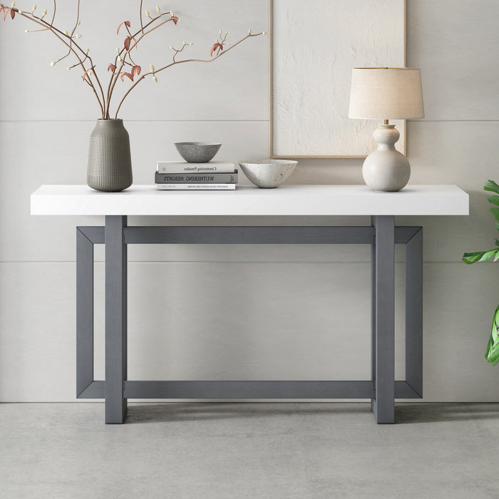 Ethan 59.1'' Triple Rectangle Design Painted Entryway Table with Pine Wood Legs,White Sofa Table  