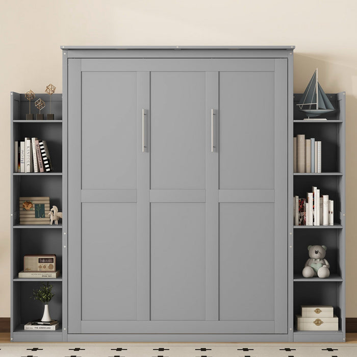 Glenn Engineered Wood Murphy Bed With Shelves And Led Lighting, Queen Size - Grey 