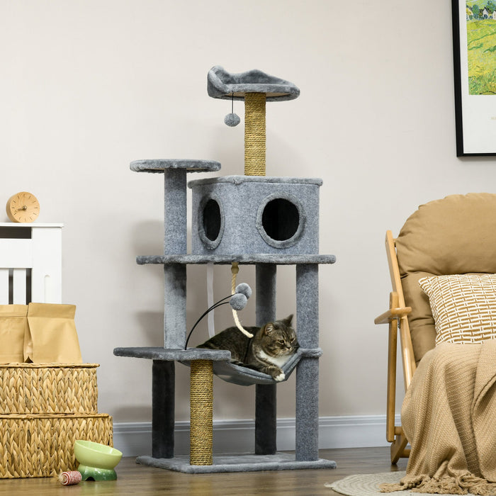 Pawhut 54\" Cat Tree For Larger Cats Adult With Hammock, Tal Cat Tree Tower With Scratching Post, Con