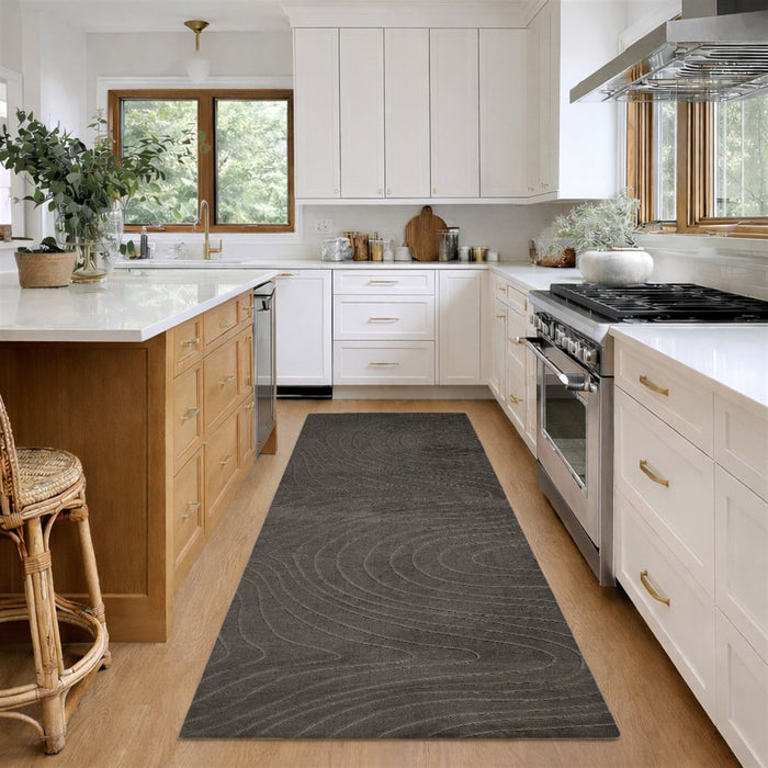 Somos Contemporary Charcoal Washable Rug 1'10\" x 6'0\" Indoor Area Rug 
