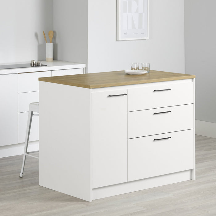 Myro Kitchen Island With Door And Drawers - White And Maple Nutmeg 