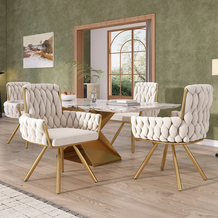 Timothy Velvet Swivel Dining Chairs with Tufted Upholstered and Metal Legs Set of 4, Glod  