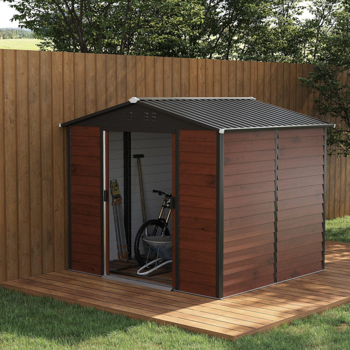 Outsunny 8' X 7' Outdoor Storage Shed, Galvanized Steel Metal Garden Shed W/ Double Sliding Lockable