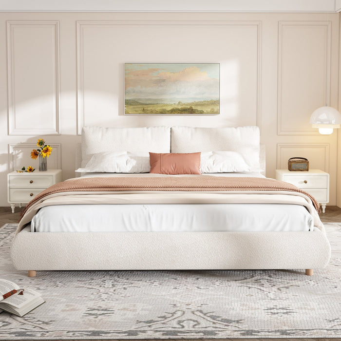 Ava Upholstered Bed with Loop-Pile Fabric,King Size - Light Beige 