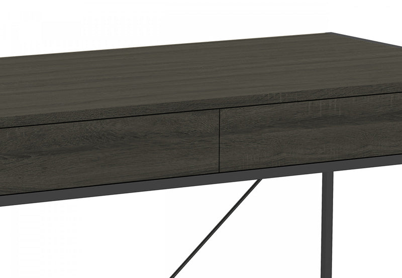 49” Computer Desk With 2 Drawers - Grey Wood With Black Metal 