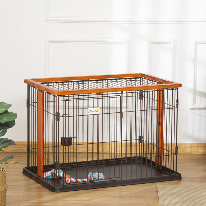 Pawhut Steel Dog Crate Cage, Lightweight Puppy Kennel, With Front Door, Secured Latch, No Leak Tray,