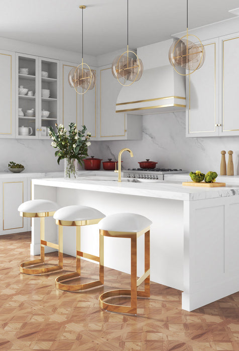 Aura Modern Metal Upholstered Barstool in White - Set of 2 Bar Stool 