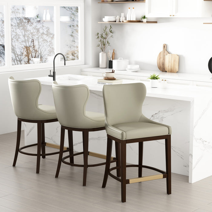 Blair Modern Wood Upholstered Counter Stool in Stone - Set of 3 Bar Stool 