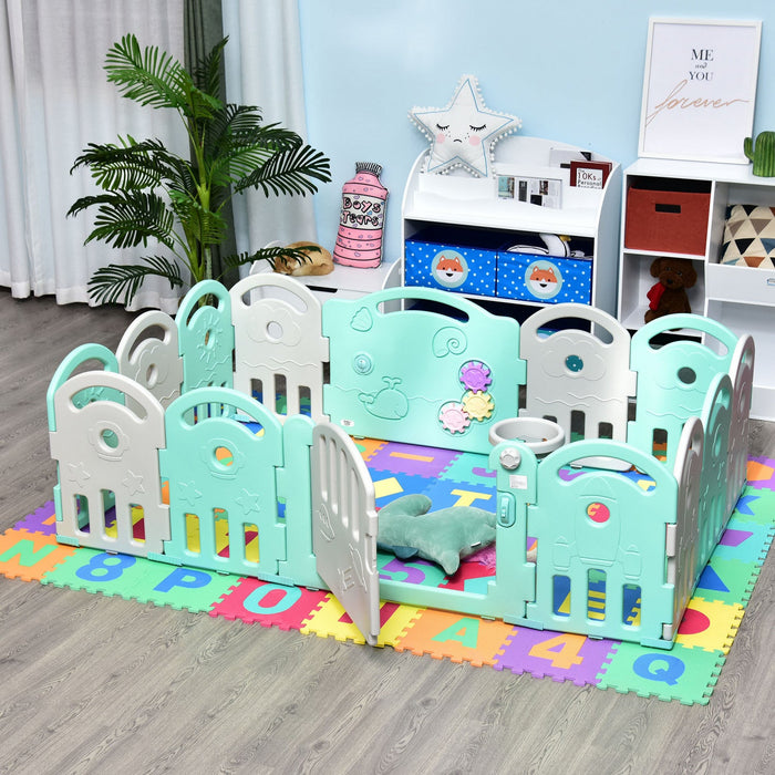 Qaba Baby Enclosure, 14 Panels Baby Playpen Baby Play Yard, Indoor & Outdoor Kids Activity Center, G