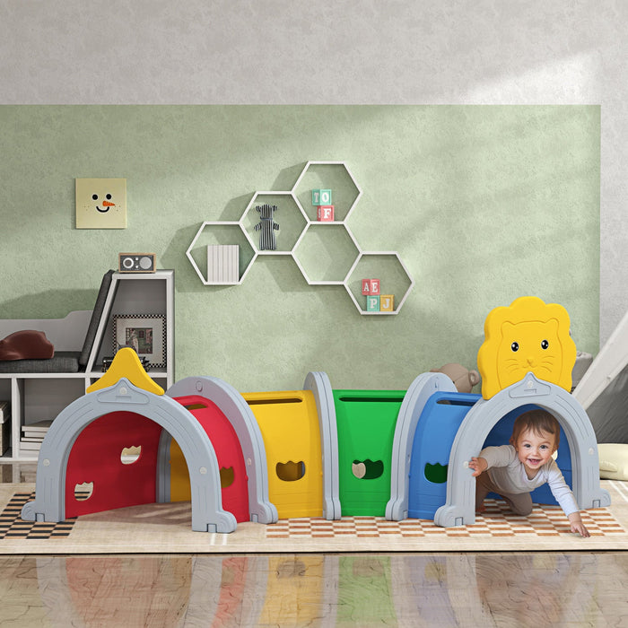 Qaba Tunnel For Kids To Crawl Through, Lion Design Toddler Play Tunnel Indoor & Outdoor Climbing Toy