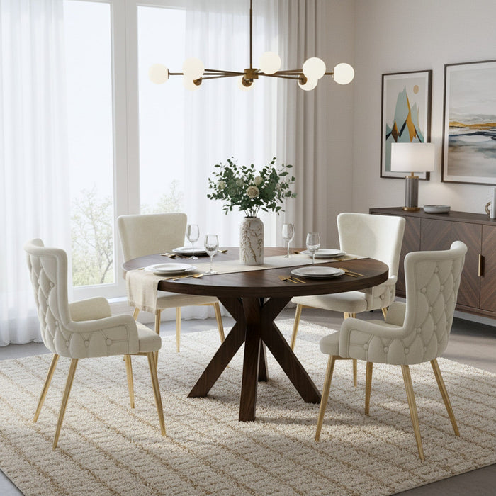 Luna Velvet Dining Chairs with Tufted Upholstered and Gold Metal Legs Set of 4, Beige  