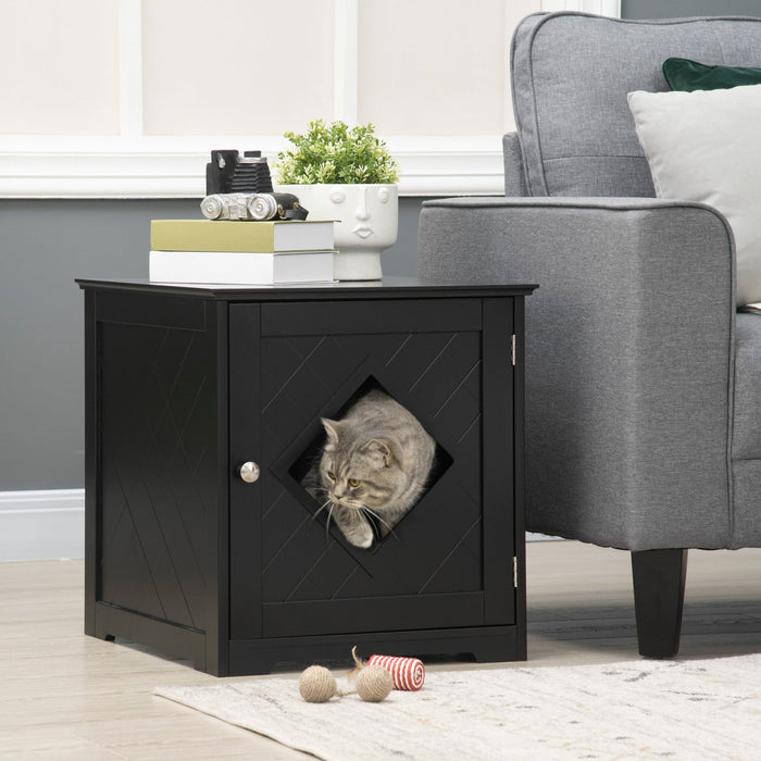 Pawhut Cat Litter Box Enclosure End Table, Indoor Cat Washroom With Magnetic Door, Hidden Litter Box