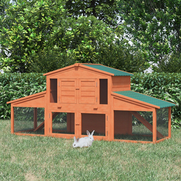 Pawhut 88.5\" X 27.5\" X 39.25\" Deluxe Wooden Rabbit Hutch Backyard Bunny Cage Small Animal Living Hou