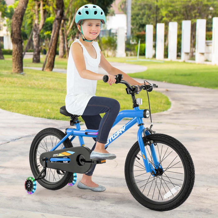 Costway 18" Led Lighted Kids Bike With Adjustable Seat Coaster Brake Training Wheels Blue