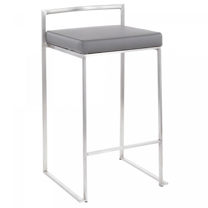 LumiSource Fuji Grey Faux Leather Contemporary Stackable Counter-Height Stool - Set of 2