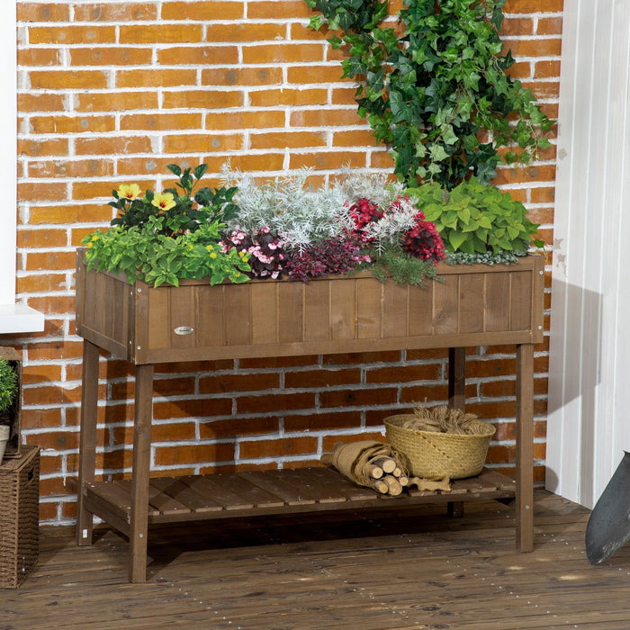 Outsunny 43.25\" X 18\" X 30\" Elevated Wooden Garden Plant Stand Outdoor Raised Flower Bed 8 Grid Box 