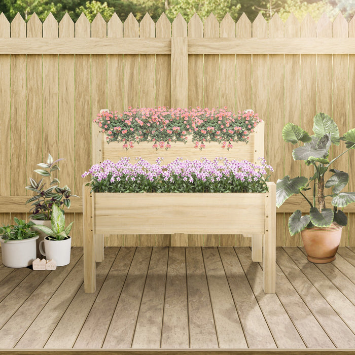 Outsunny 34\"x34\"x28\" 2-tier Raised Garden Bed Wooden Planter Box For Backyard, Patio To Grow Vegetab