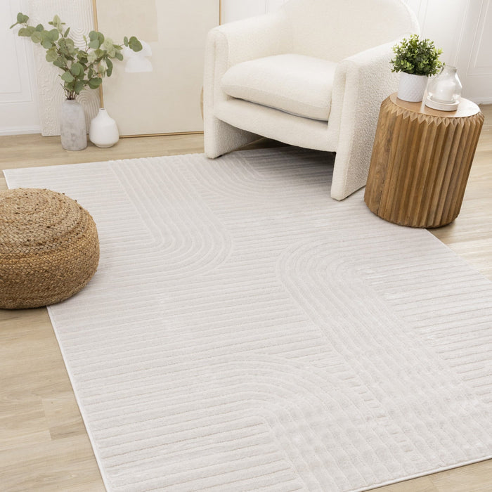 Leonardo White Grey Modern Lines Area Rug - 5'3\" x 7'7\"
