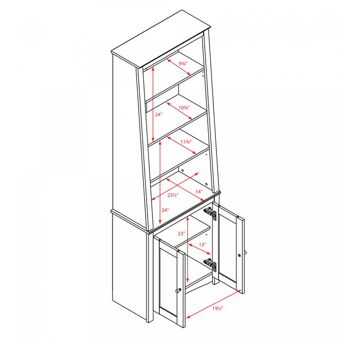 Tall Slant-Back Bookcase with Two Shaker Doors - Espresso