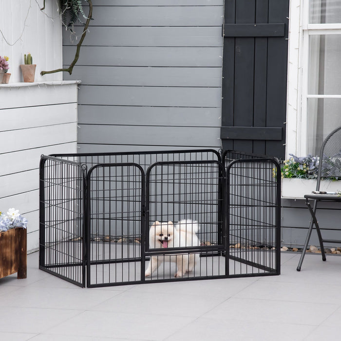 Pawhut Metal Dog Cat Exercise Pet Playpen, 50.75-inch X 33-inch X 27.5-inch, Black