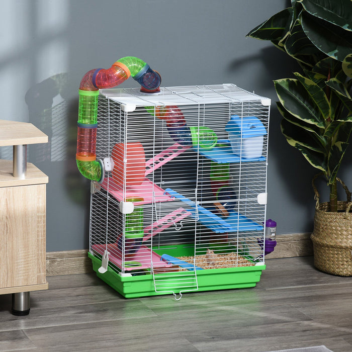 Pawhut 5 Tiers Hamster Cage Portable Animal Travel Carrier Habitat With Exercise Wheels Play Tube Wa