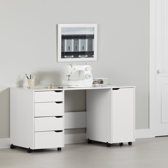 Crea Sewing Craft Table On Wheels - Pure White 