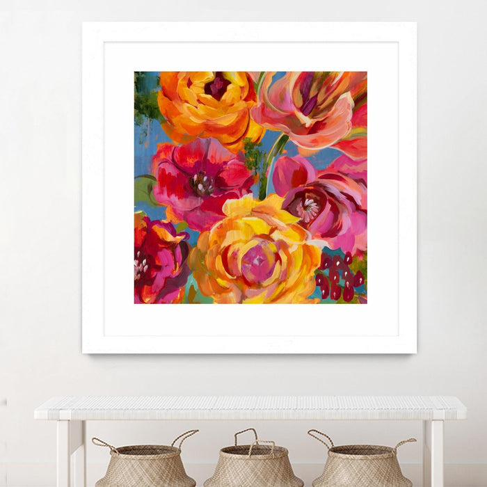 \"Spring Bouquet V32\" Matted and Framed White 36x36 Wall Art