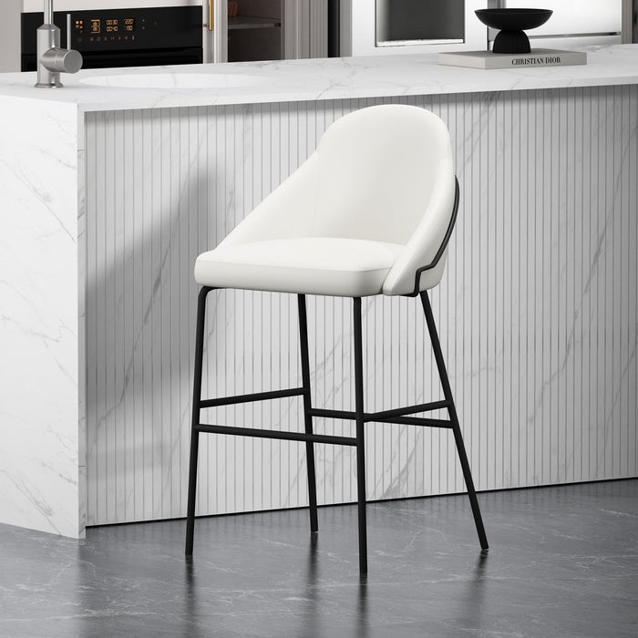 Gracie Modern Metal Upholstered Barstool in White and Black Bar Stool 