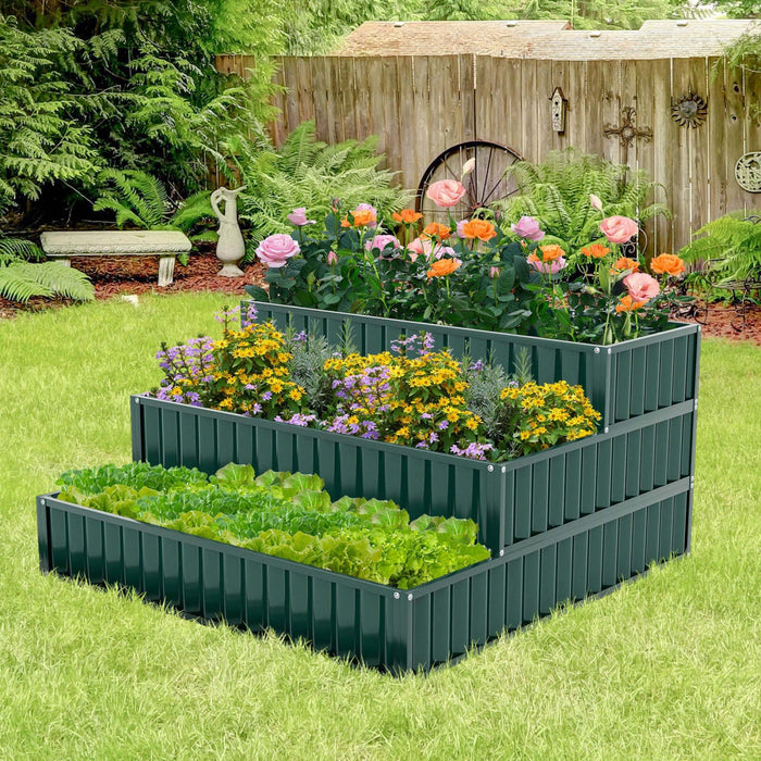 Costway 2 Pcs 3-tier Raised Garden Bed,47" X 47" X 24" Metal Outdoor Elevated Planter Box Green