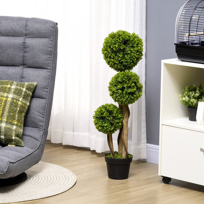 HOMCOM 35 Inch Artificial Boxwood Triple Ball Topiary Tree, Green