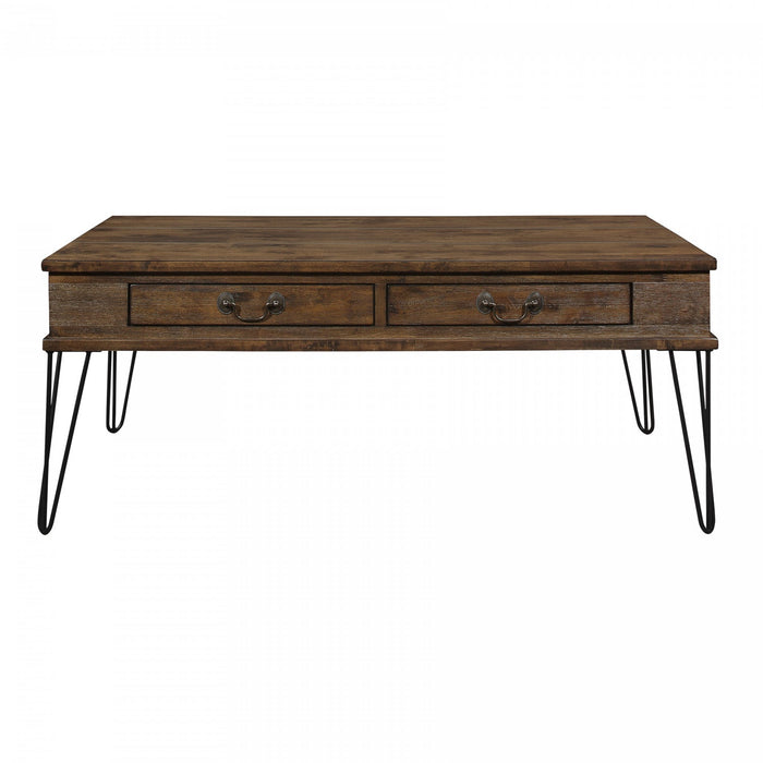 Hughey Rectangular Coffee Table With 2 Drawers, Rustic Oak 