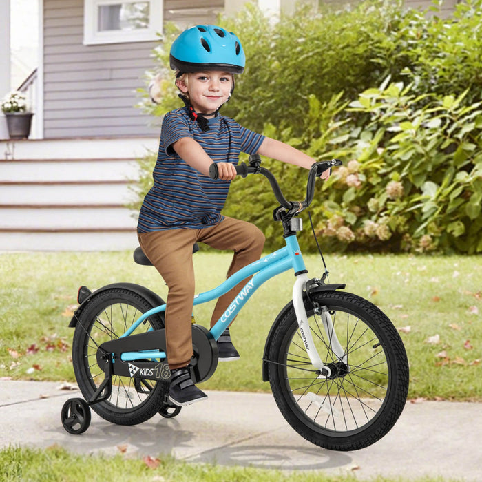 Costway 18" Kids Bike For 4-8 Years Old Boys & Girls With Adjustable Seat Handbrake Reflectors Blue