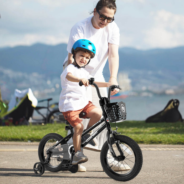 Costway 14" Kid's Bike With Training Wheels Adjustable Handlebar & Seat Handbrake Black