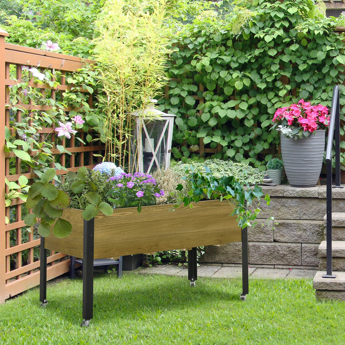 Outsunny Elevated Planter Box With Legs And Lockable Wheels, Mobile Raised Garden Bed With Metal Leg