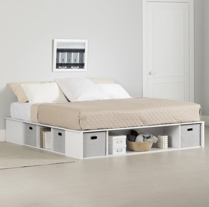 Flexible Storage Platform Bed With Baskets - Pure White 