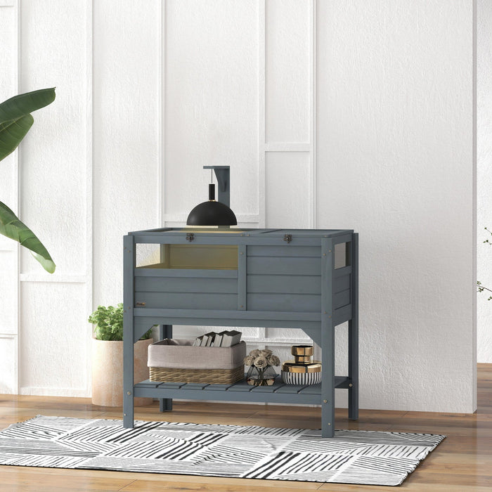 Pawhut Wooden Tortoise House Habitat With Shelf, Tortoise Enclosure For Small Animals With Light Sup