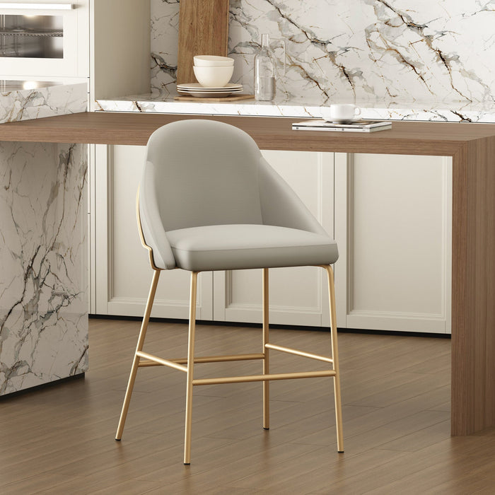 Gracie Modern Metal Upholstered Counter Stool in Stone Gray and Gold Bar Stool 