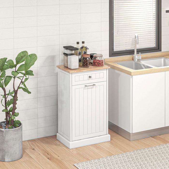 HOMCOM Tilt Out Trash Cabinet, Hidden Garbage Bin Cabinet with Drawer