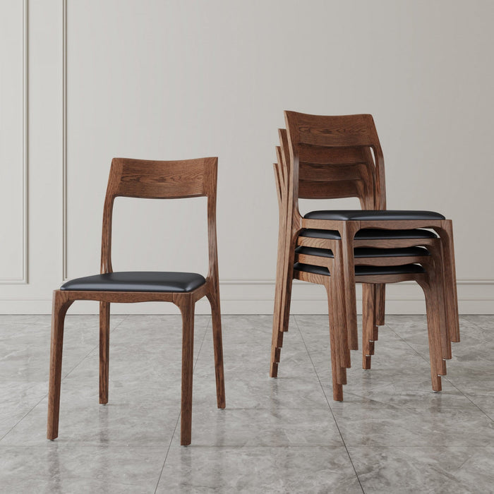 Moderno Modern Wood Vegan Leather Dining Chair in Black - Set of 4 