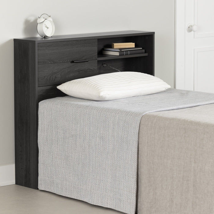 Fynn Bookcase Headboard With Storage - Gray Oak 