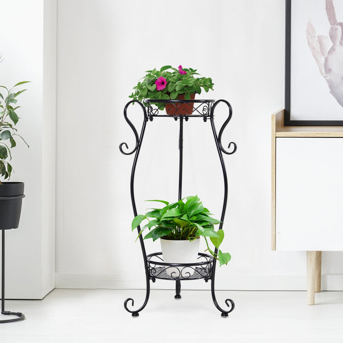 Outsunny 2-tier Flower Pot Stand, Freestanding Plant Display Rack Indoor Outdoor, Metal Plant Stand,