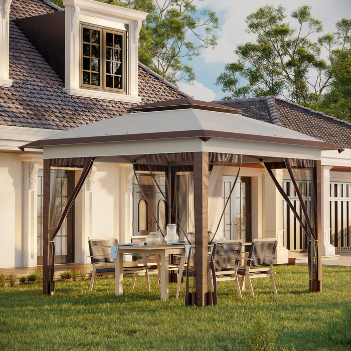 Outsunny 12' X 12' Pop Up Canopy Sun Shade Instant Tent Folding With Mesh Sidewalls, 3-level Adjusta