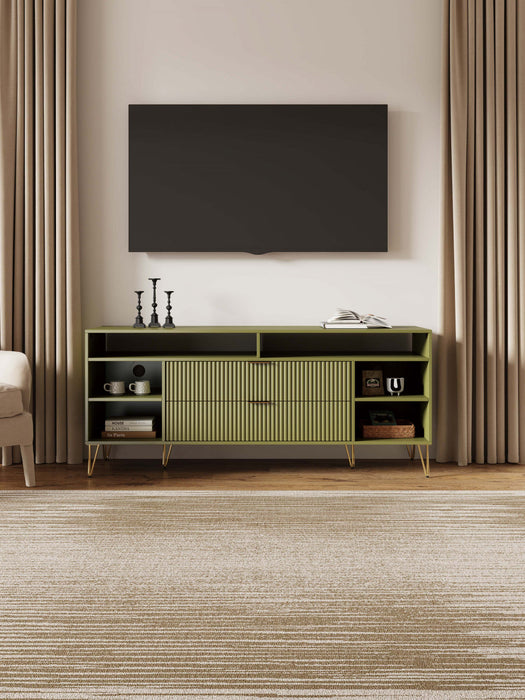 Dumbo Modern 63\" Fluted TV Stand in Olive Green 